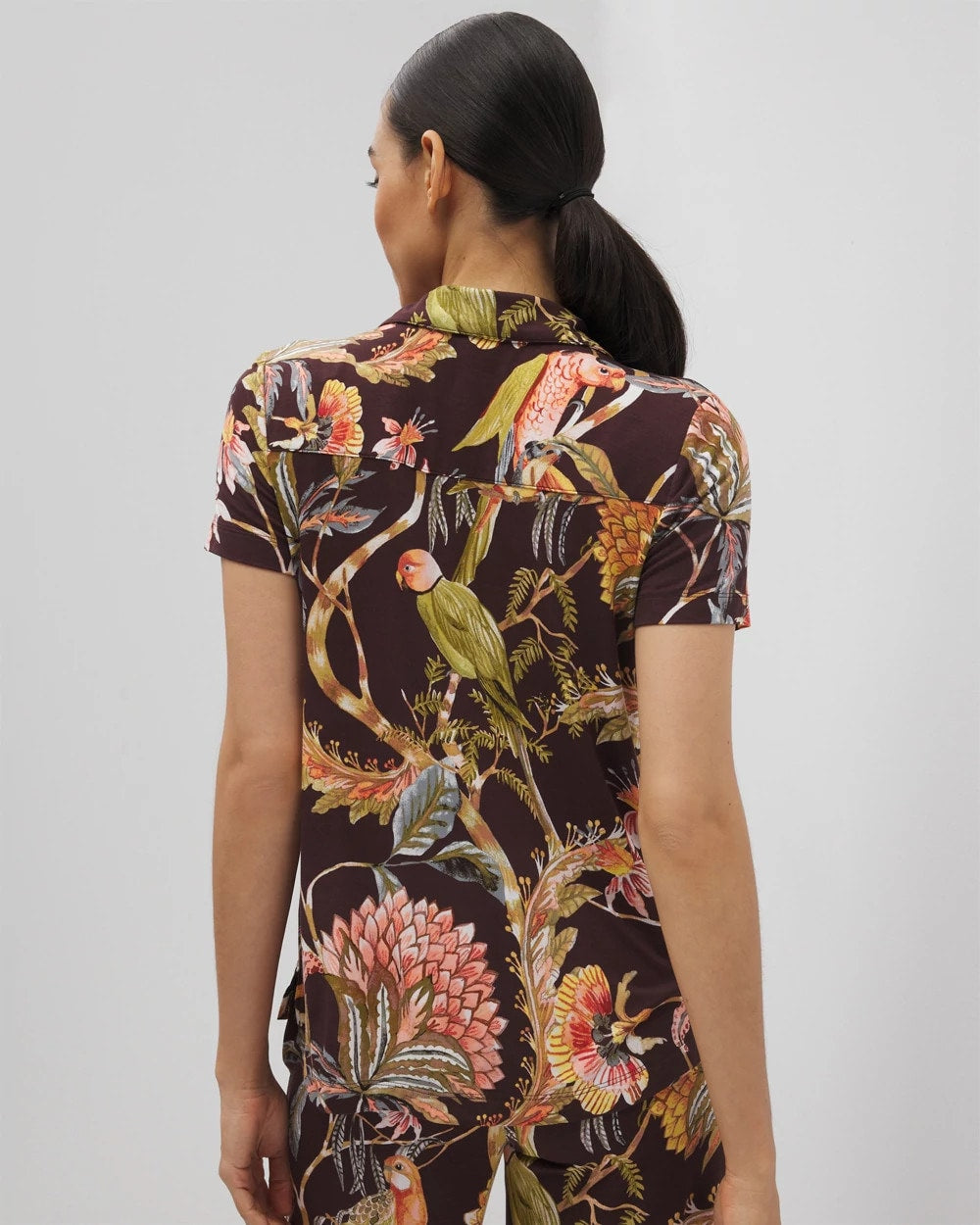 Short Sleeve Notch Collar Pajama Top