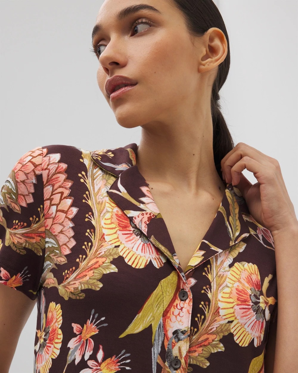 Short Sleeve Notch Collar Pajama Top