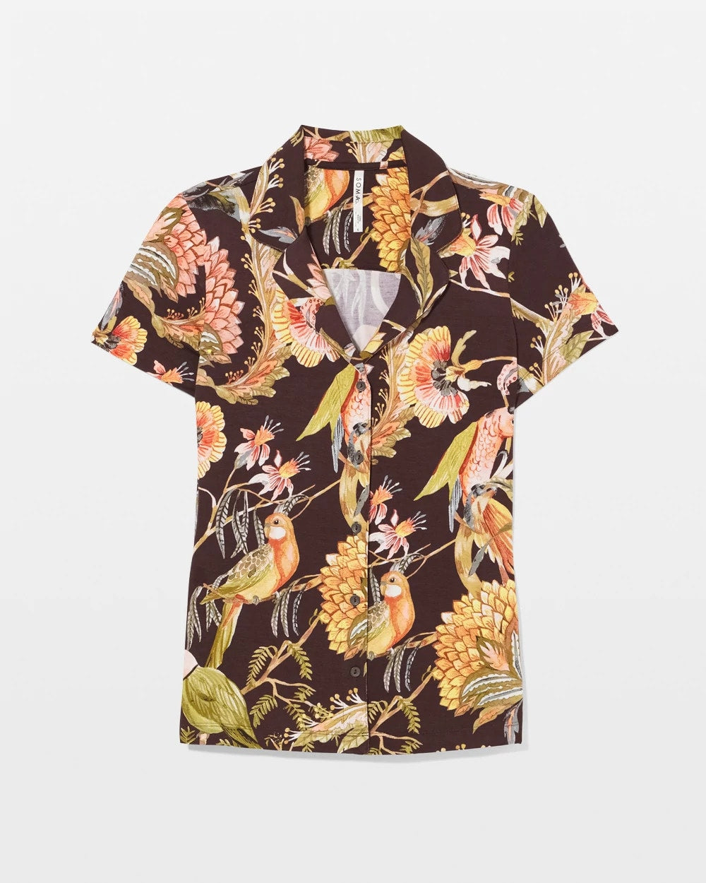 Short Sleeve Notch Collar Pajama Top