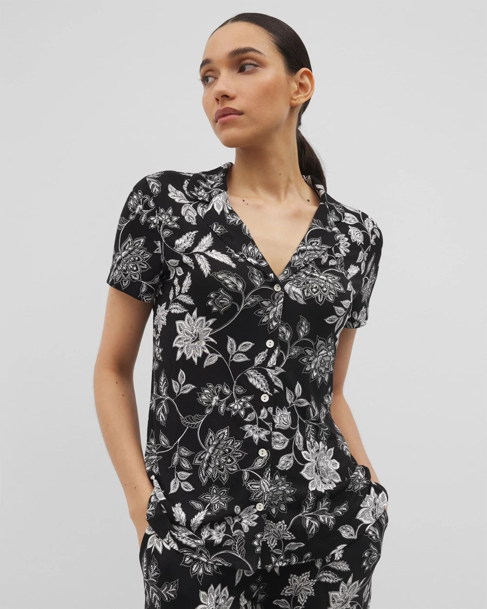 Short Sleeve Notch Collar Pajama Top