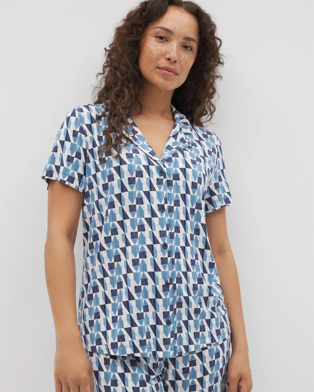 Short Sleeve Notch Collar Pajama Top