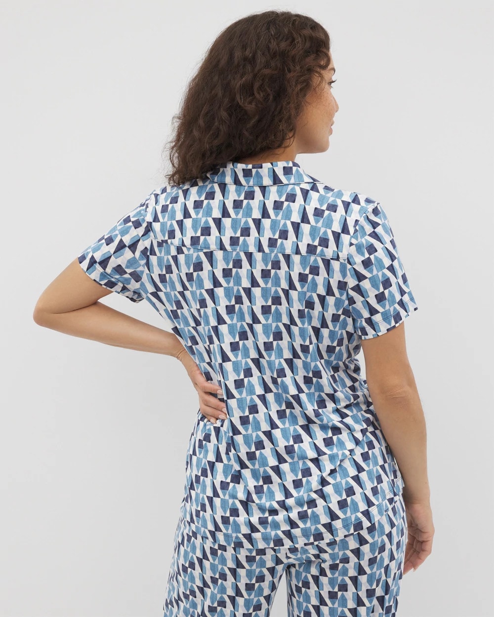 Short Sleeve Notch Collar Pajama Top