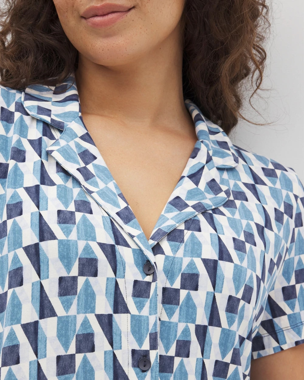 Short Sleeve Notch Collar Pajama Top