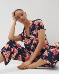 Short Sleeve Notch Collar Pajama Top