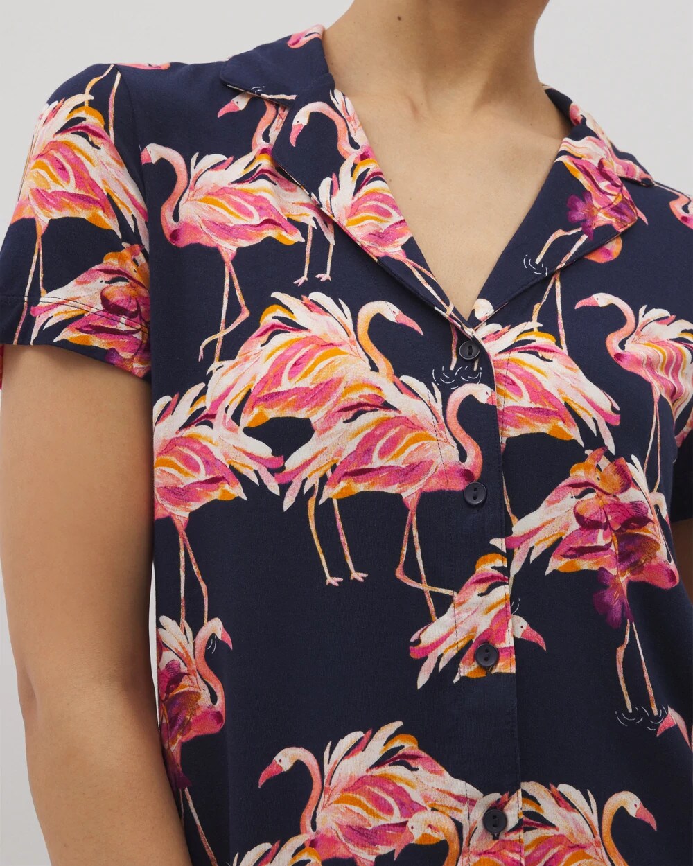 Short Sleeve Notch Collar Pajama Top