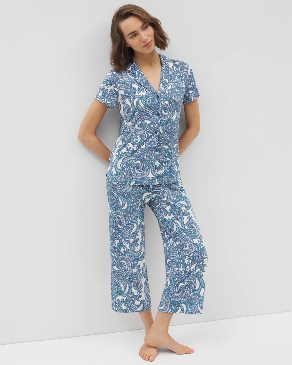 Short Sleeve Notch Collar Pajama Top