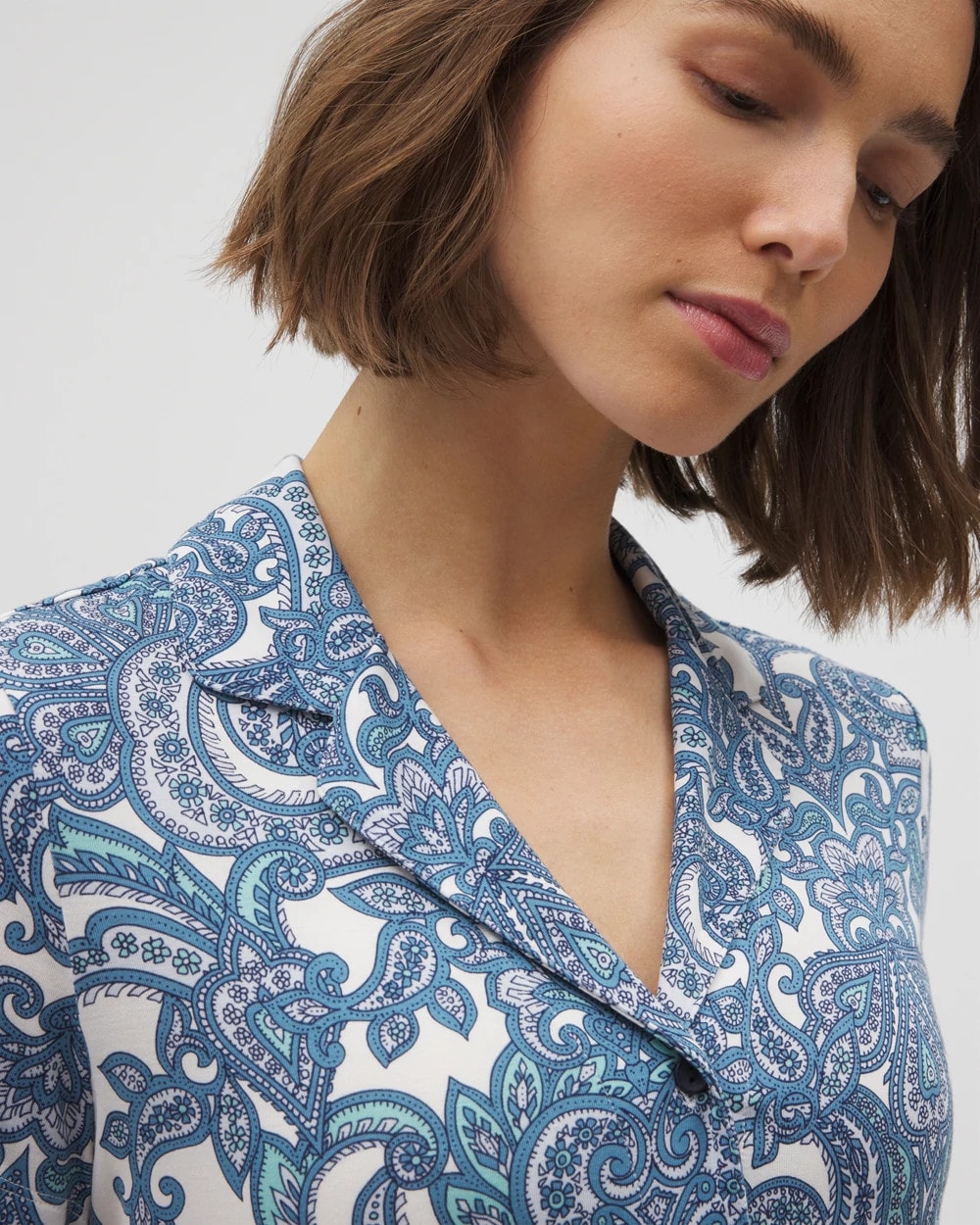 Short Sleeve Notch Collar Pajama Top