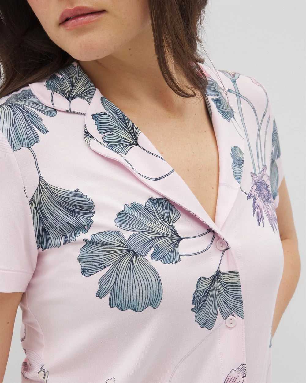 Short Sleeve Notch Collar Pajama Top