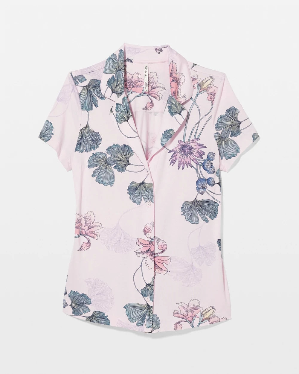 Short Sleeve Notch Collar Pajama Top
