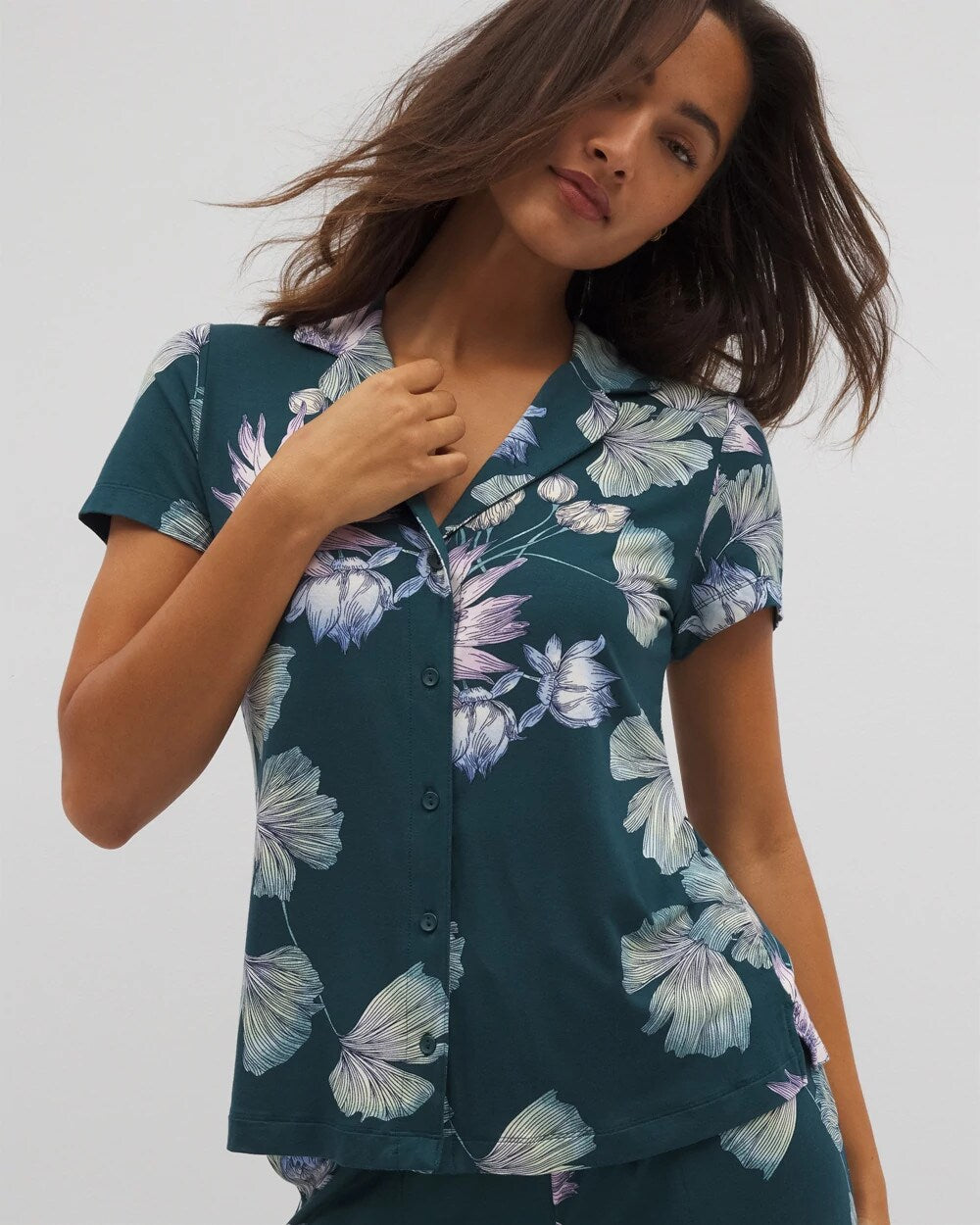 Short Sleeve Notch Collar Pajama Top