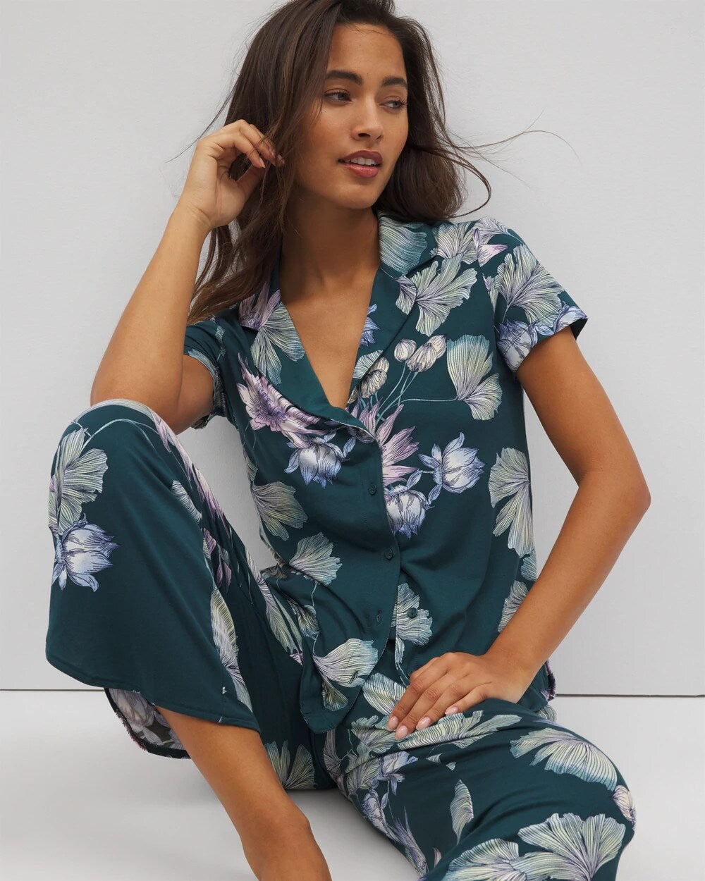 Short Sleeve Notch Collar Pajama Top
