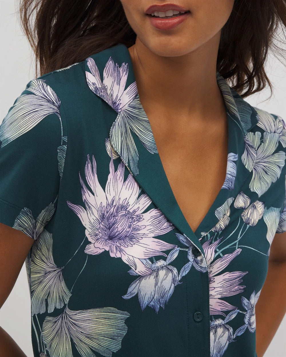 Short Sleeve Notch Collar Pajama Top