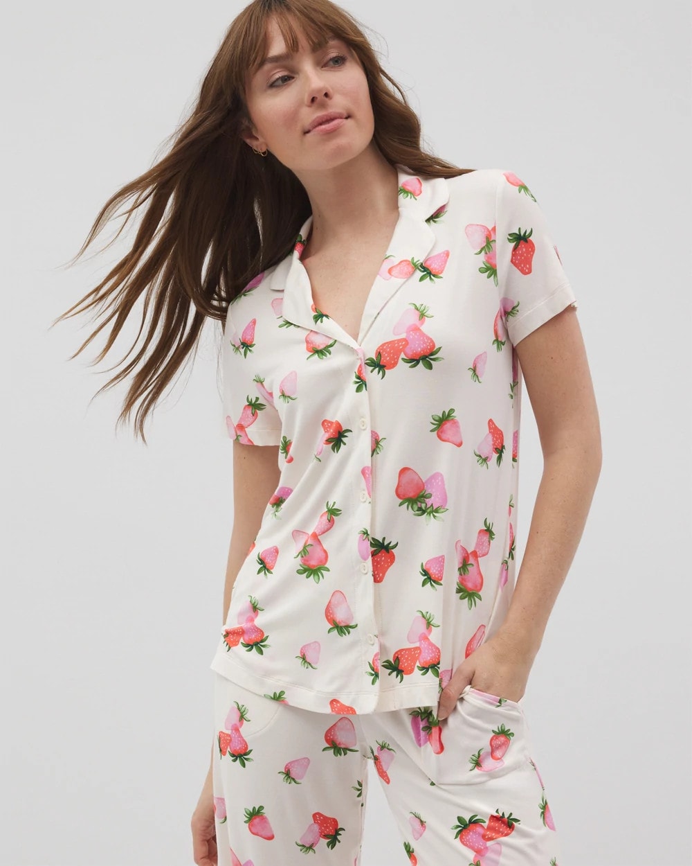 Short Sleeve Notch Collar Pajama Top