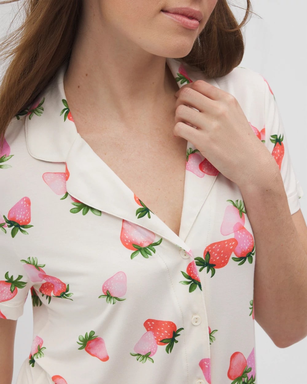 Short Sleeve Notch Collar Pajama Top