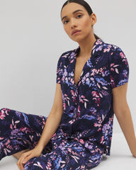 Short Sleeve Notch Collar Pajama Top