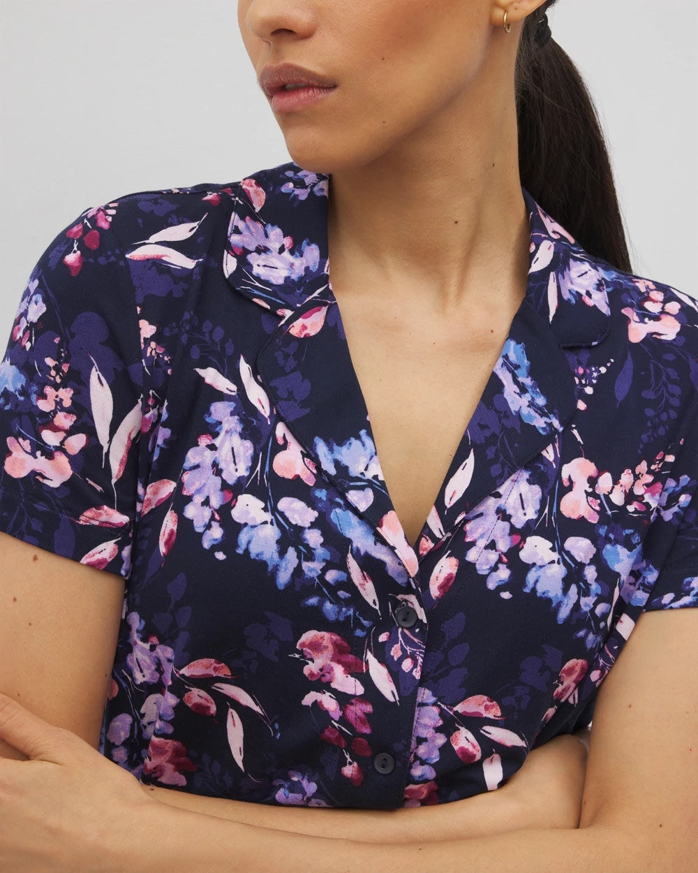 Short Sleeve Notch Collar Pajama Top
