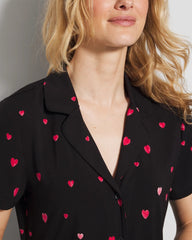 Short Sleeve Notch Collar Pajama Top