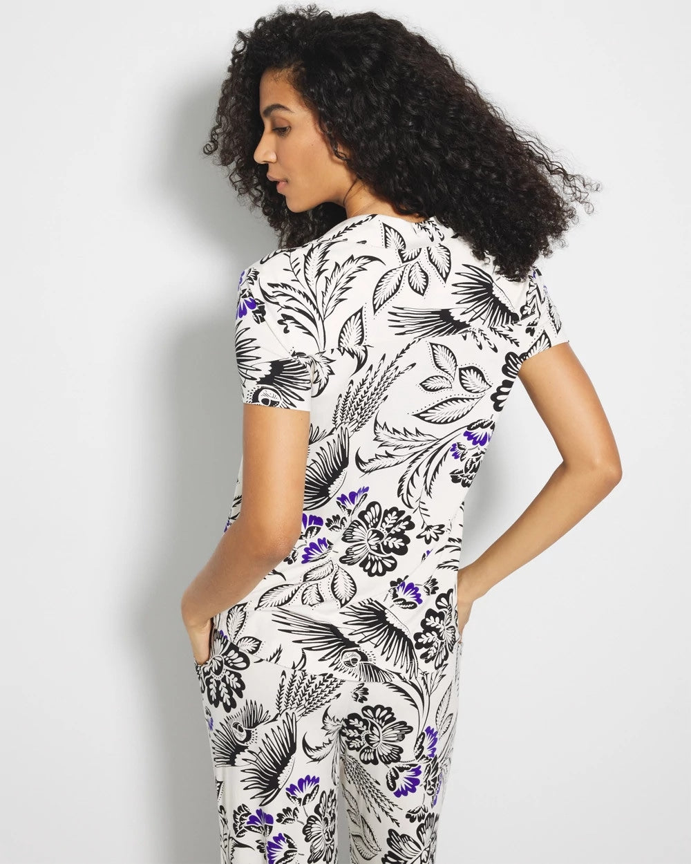 Short Sleeve Notch Collar Pajama Top