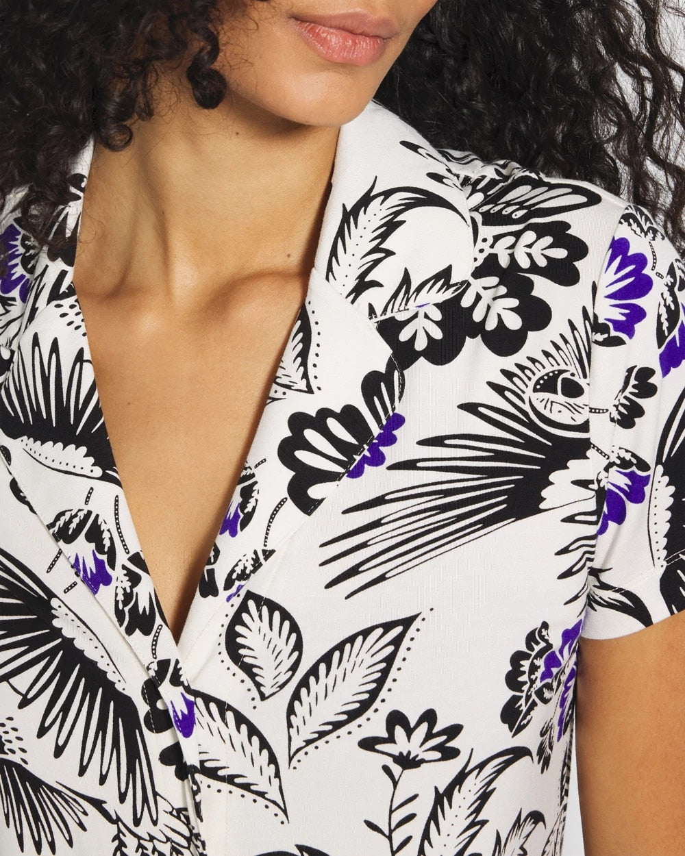 Short Sleeve Notch Collar Pajama Top