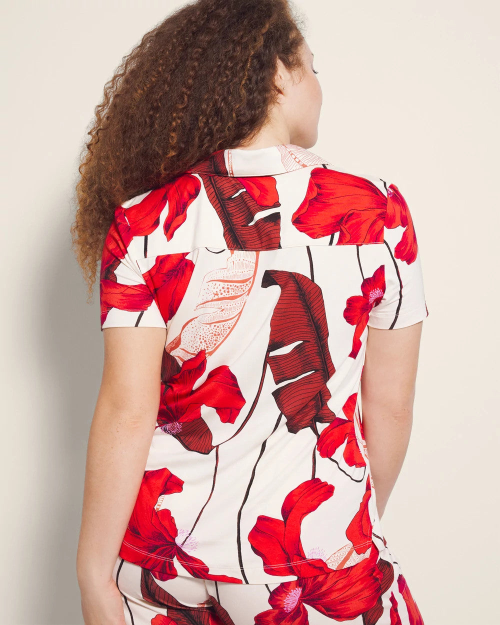 Short Sleeve Notch Collar Pajama Top