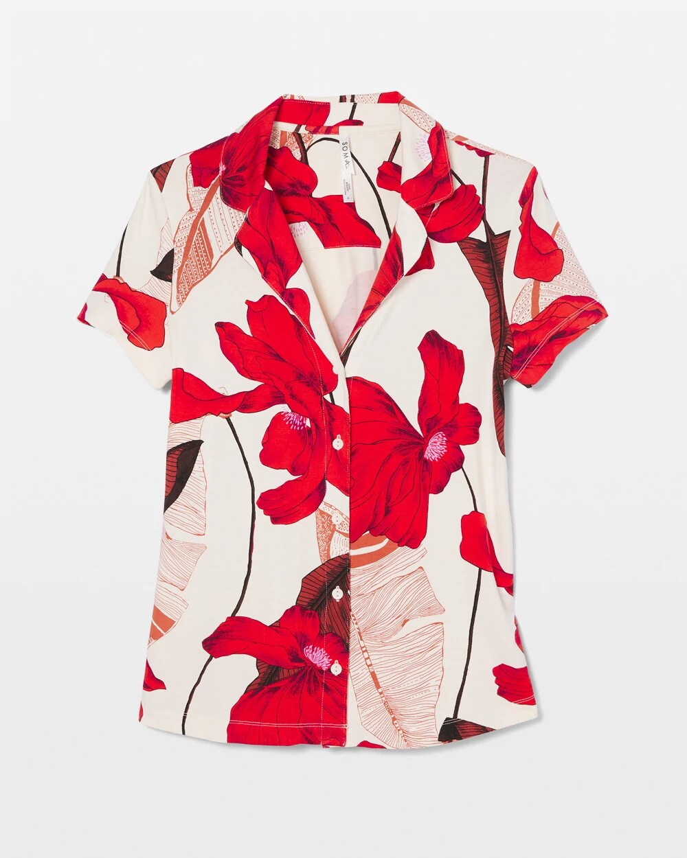Short Sleeve Notch Collar Pajama Top