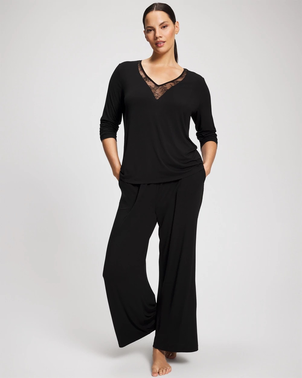 Lace Long Sleeve Pajama Top