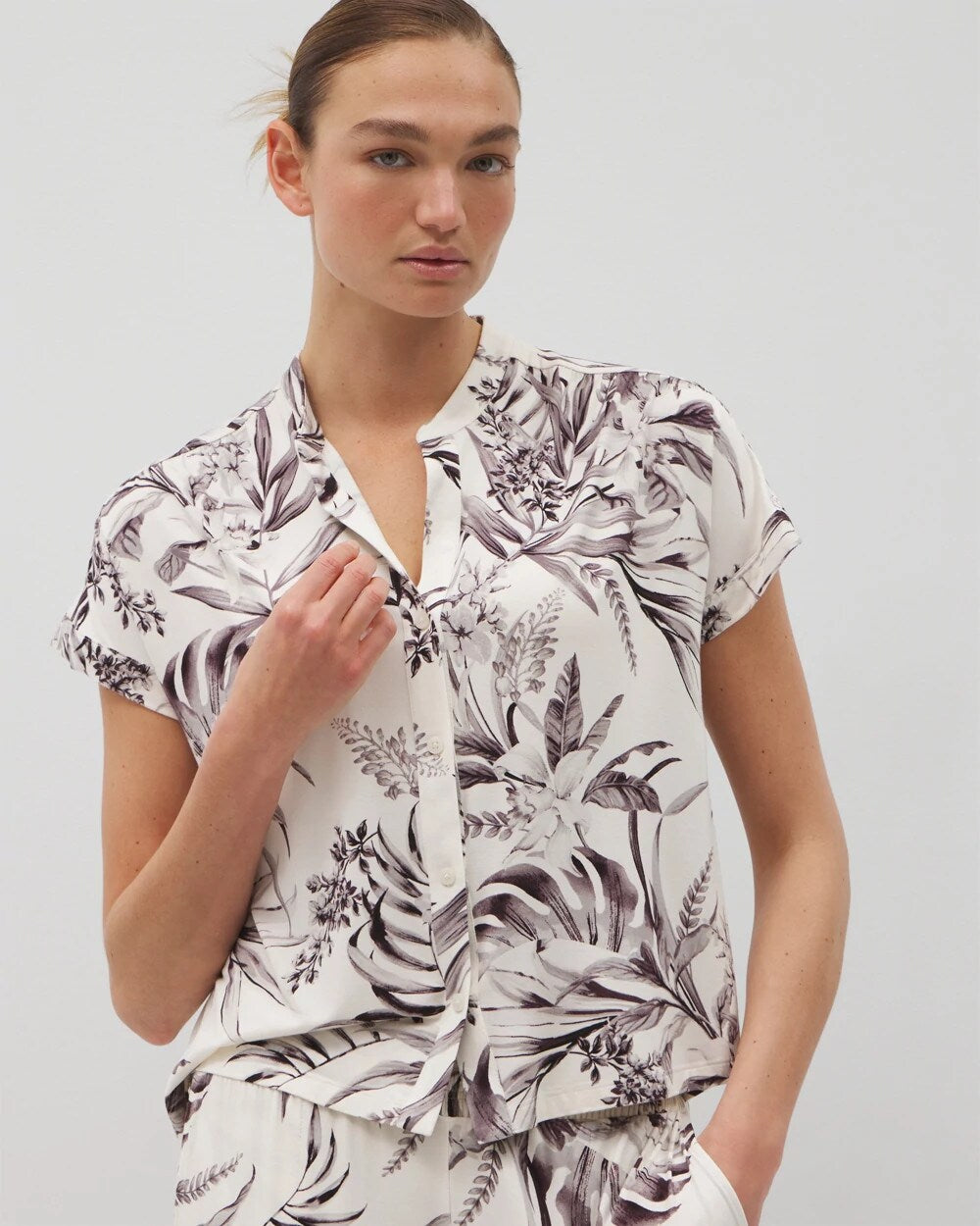 Short-Sleeve Button-Front Pajama Top