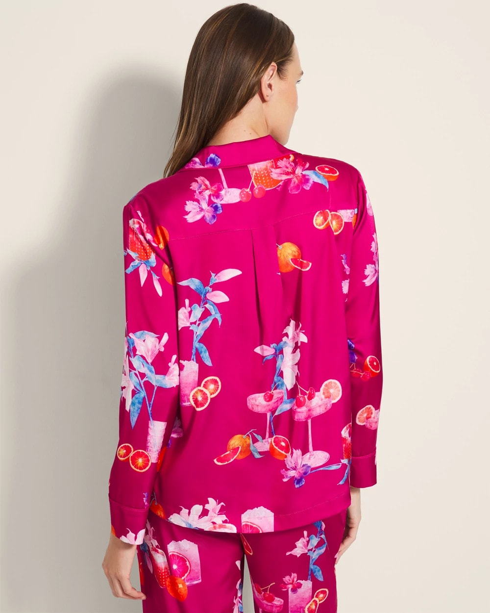 Long-Sleeve Notch Collar Pajama Top