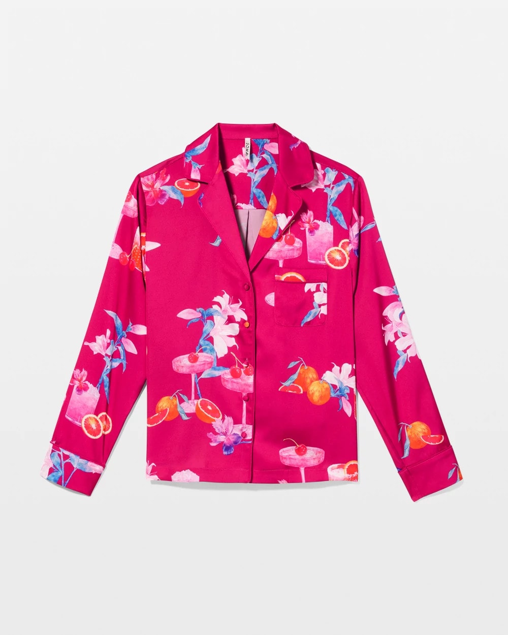 Long-Sleeve Notch Collar Pajama Top