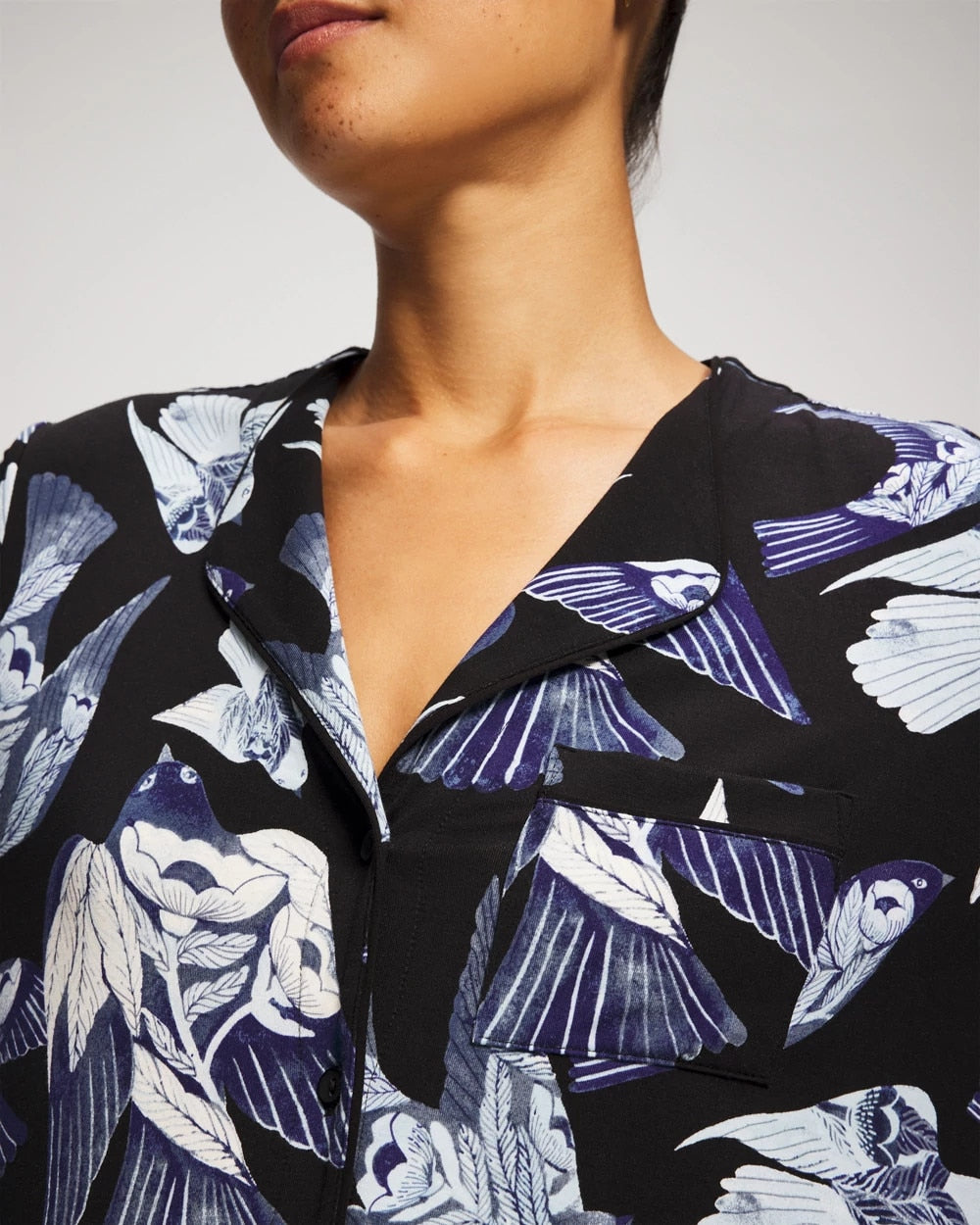 Piped Long-Sleeve Notch Pajama Top