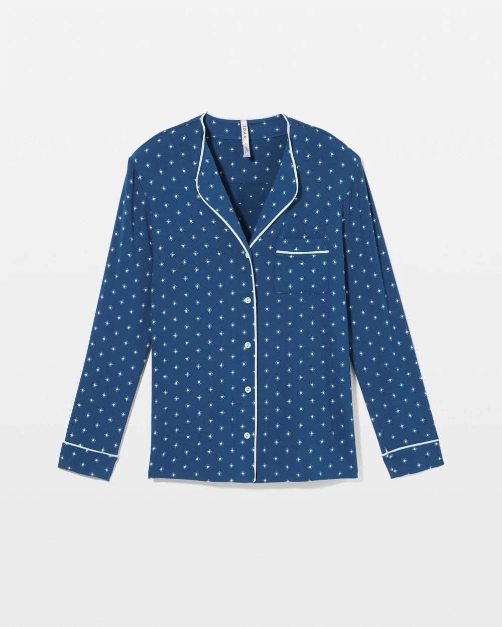 Piped Long-Sleeve Notch Pajama Top