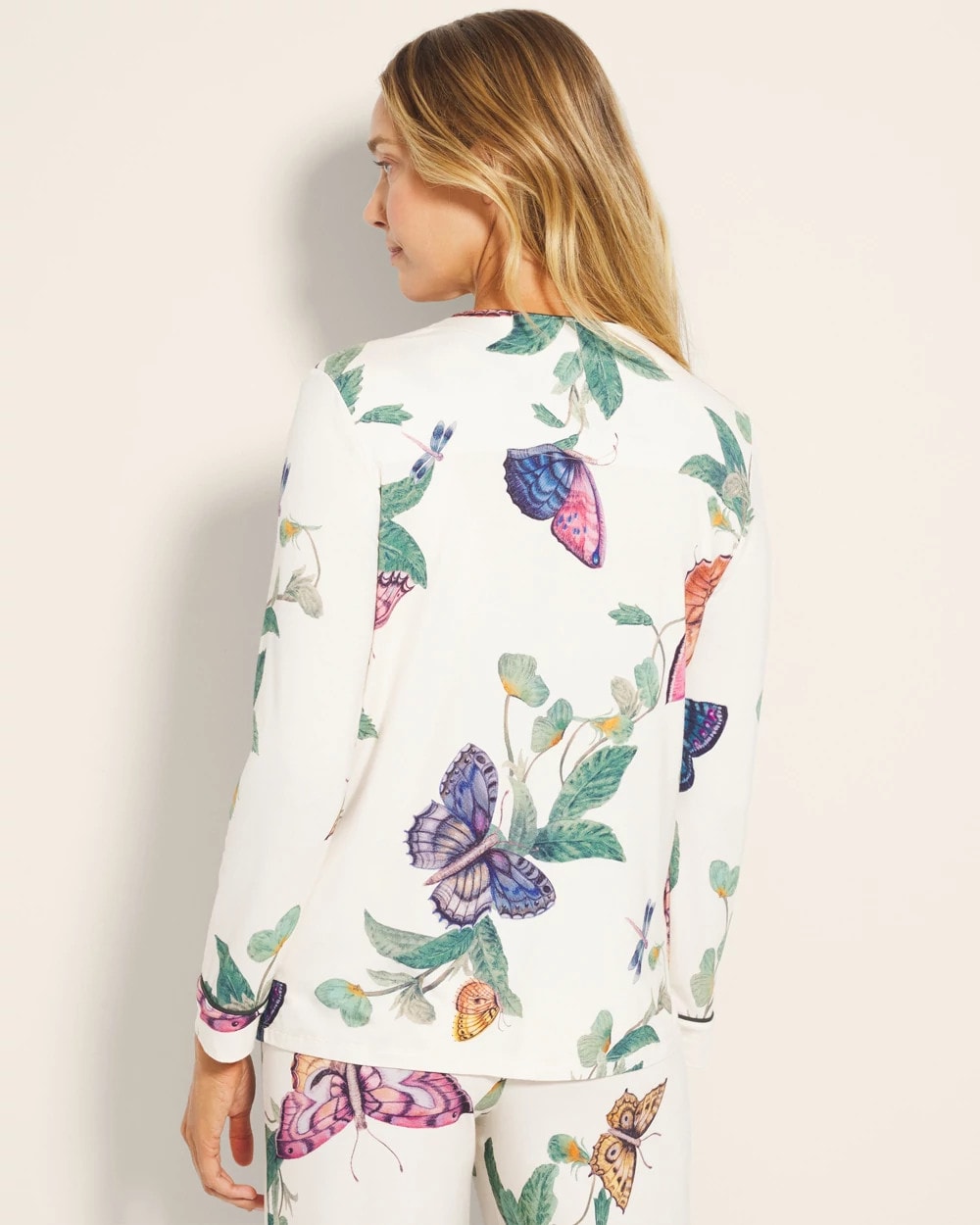 Piped Long-Sleeve Notch Pajama Top