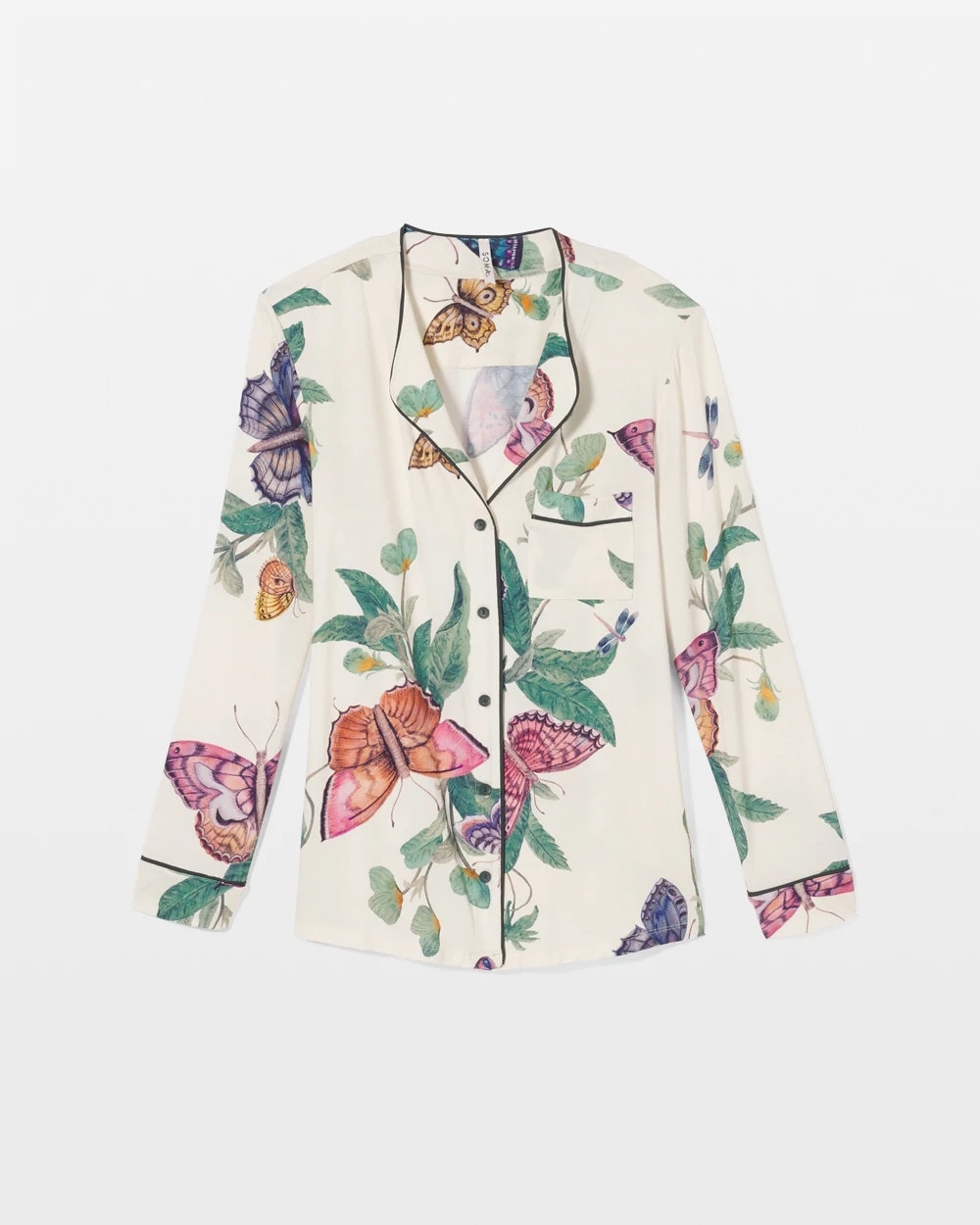 Piped Long-Sleeve Notch Pajama Top