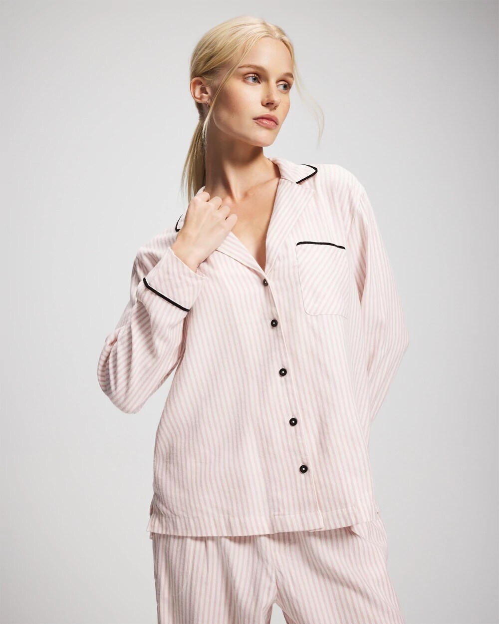 Long-Sleeve Notch Collar Pajama Top
