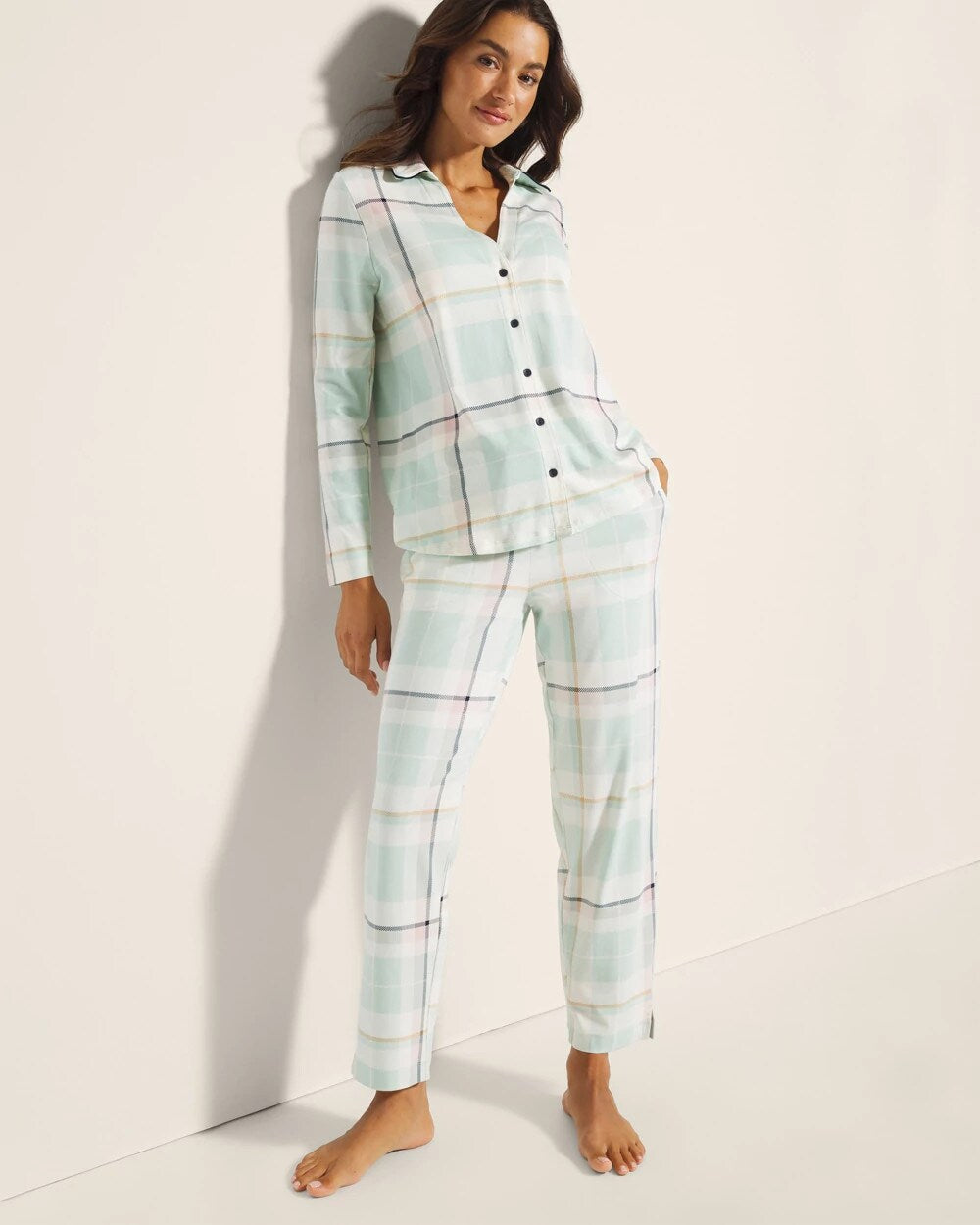 Long-Sleeve Notch Collar Pajama Top