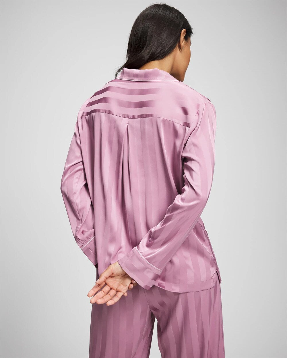 Shadow Stripe Long Sleeve Pajama Notch Collar Top