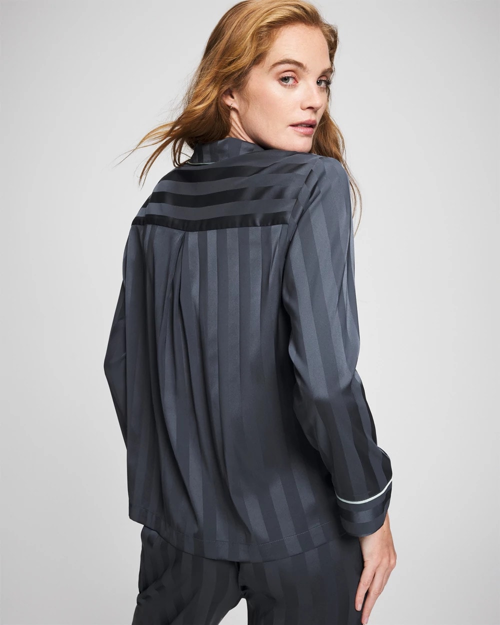 Shadow Stripe Long Sleeve Pajama Notch Collar Top