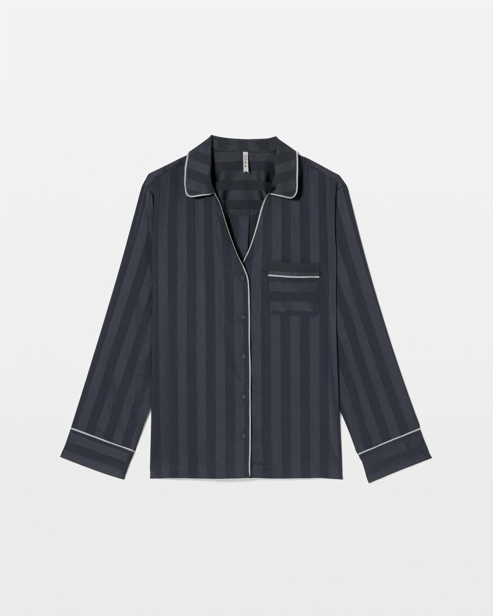 Shadow Stripe Long Sleeve Pajama Notch Collar Top