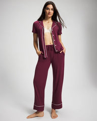 Solid Short Sleeve Notch Collar Pajama Top