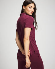 Solid Short Sleeve Notch Collar Pajama Top