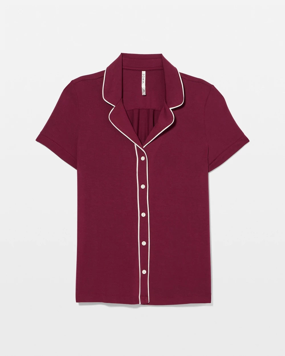 Solid Short Sleeve Notch Collar Pajama Top