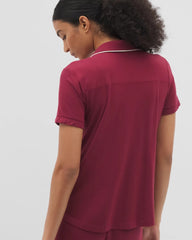 Solid Short Sleeve Notch Collar Pajama Top