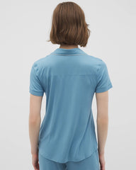 Solid Short Sleeve Notch Collar Pajama Top