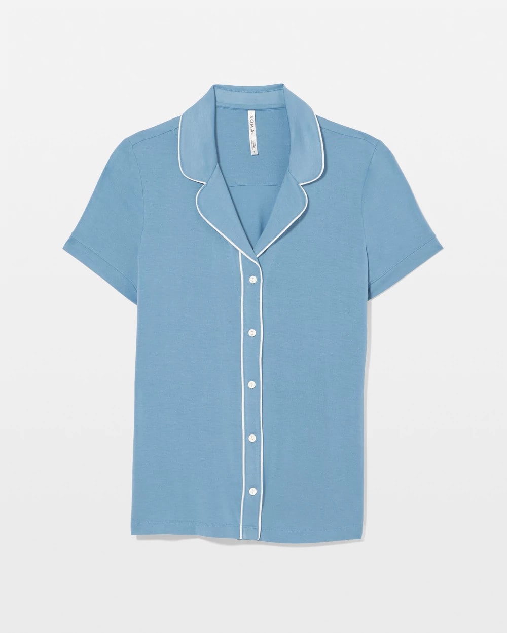 Solid Short Sleeve Notch Collar Pajama Top