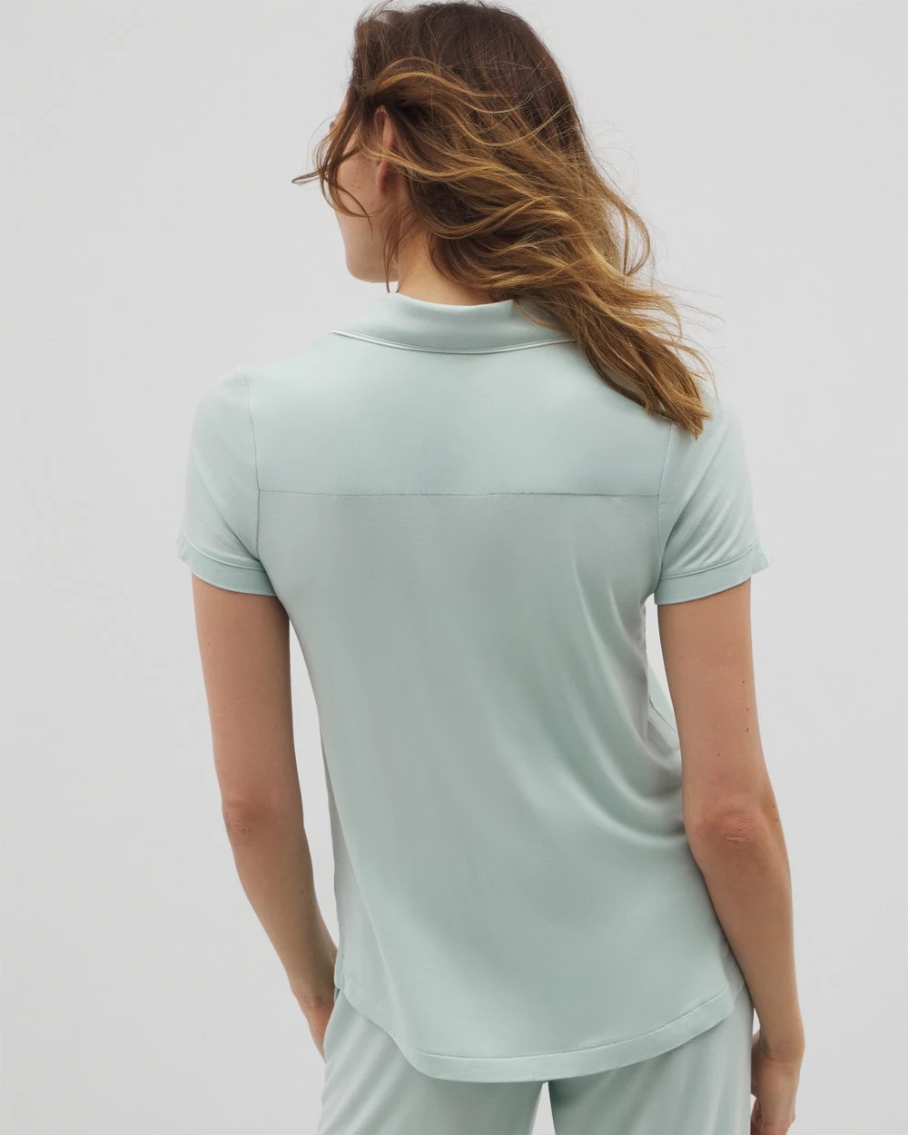 Solid Short Sleeve Notch Collar Pajama Top