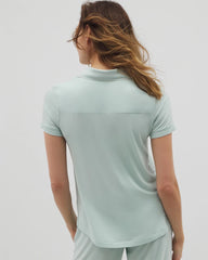 Solid Short Sleeve Notch Collar Pajama Top