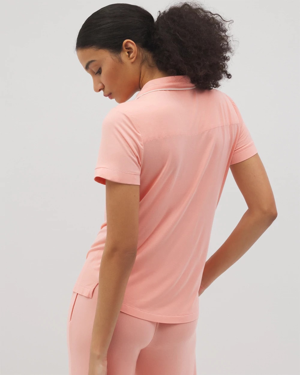 Solid Short Sleeve Notch Collar Pajama Top