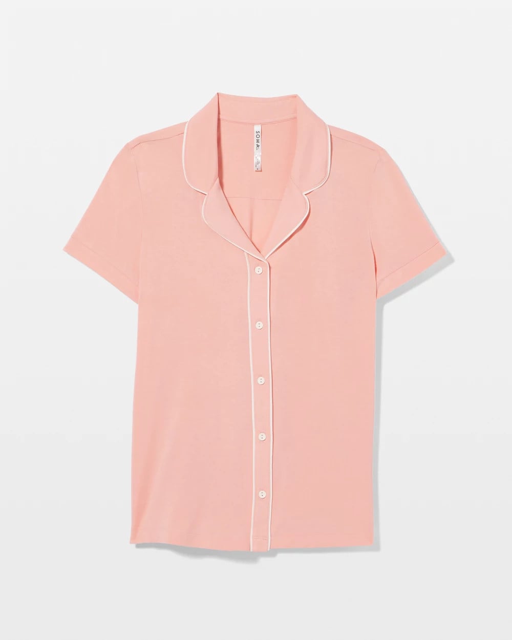 Solid Short Sleeve Notch Collar Pajama Top