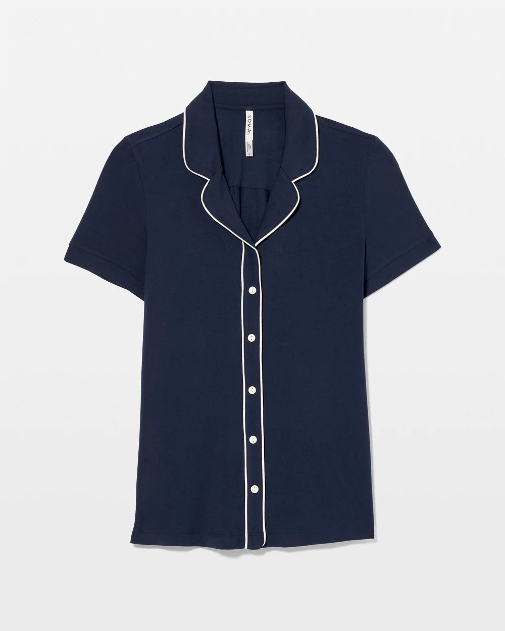 Solid Short Sleeve Notch Collar Pajama Top