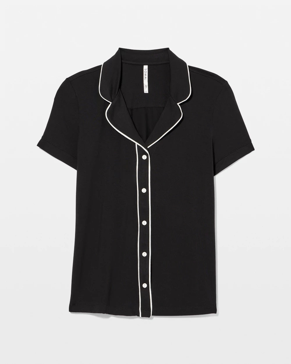Solid Short Sleeve Notch Collar Pajama Top